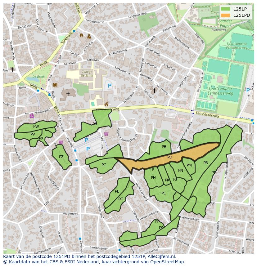 Afbeelding van het postcodegebied 1251 PD op de kaart.