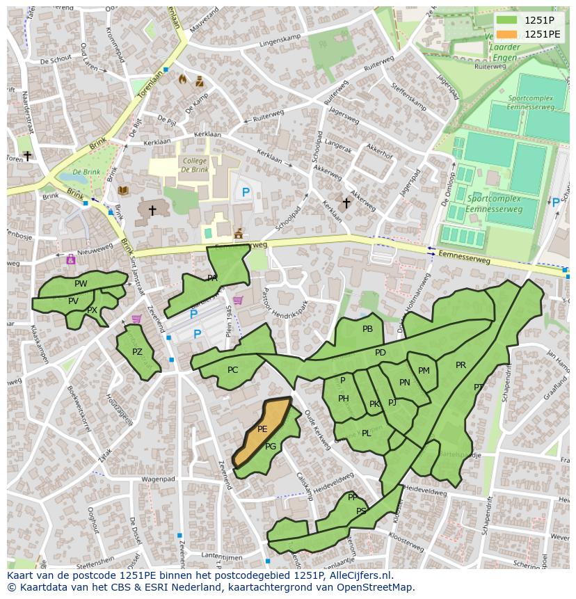 Afbeelding van het postcodegebied 1251 PE op de kaart.