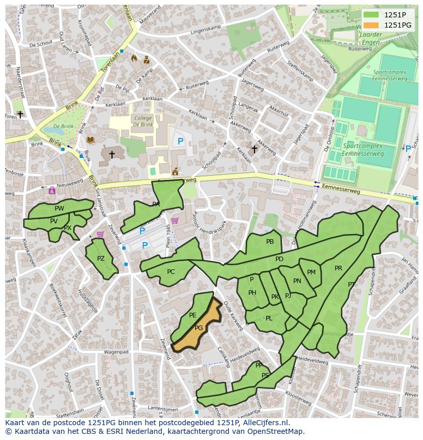 Afbeelding van het postcodegebied 1251 PG op de kaart.