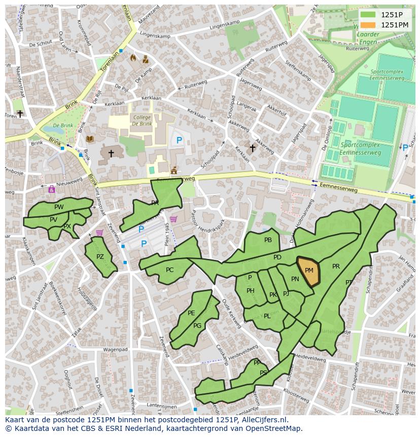 Afbeelding van het postcodegebied 1251 PM op de kaart.