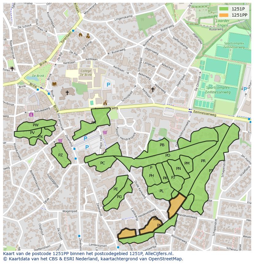 Afbeelding van het postcodegebied 1251 PP op de kaart.