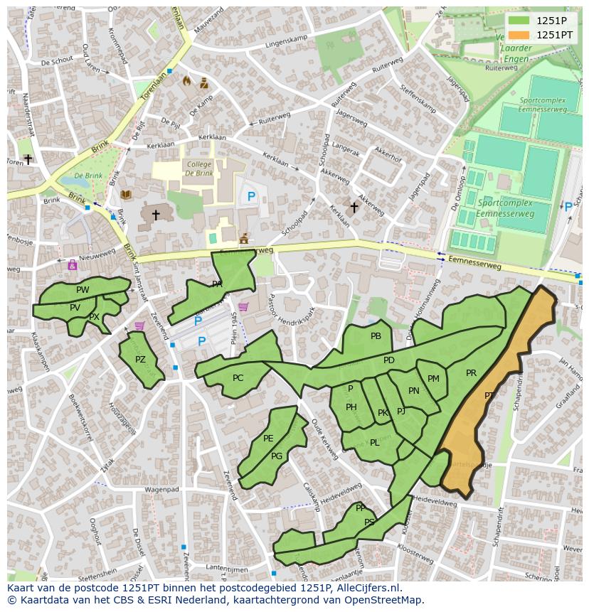 Afbeelding van het postcodegebied 1251 PT op de kaart.
