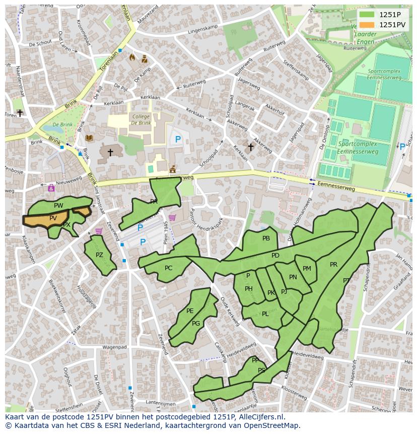 Afbeelding van het postcodegebied 1251 PV op de kaart.