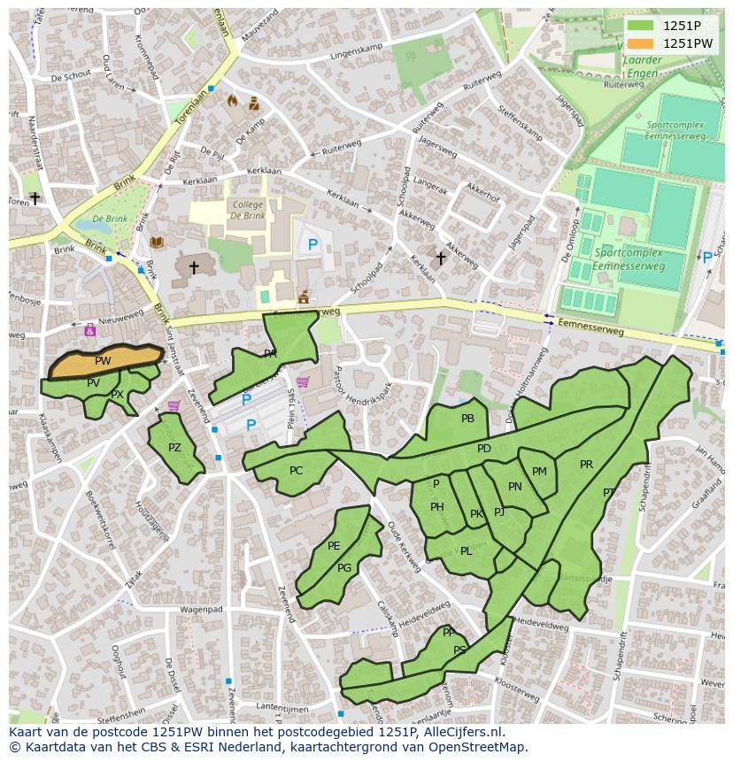 Afbeelding van het postcodegebied 1251 PW op de kaart.