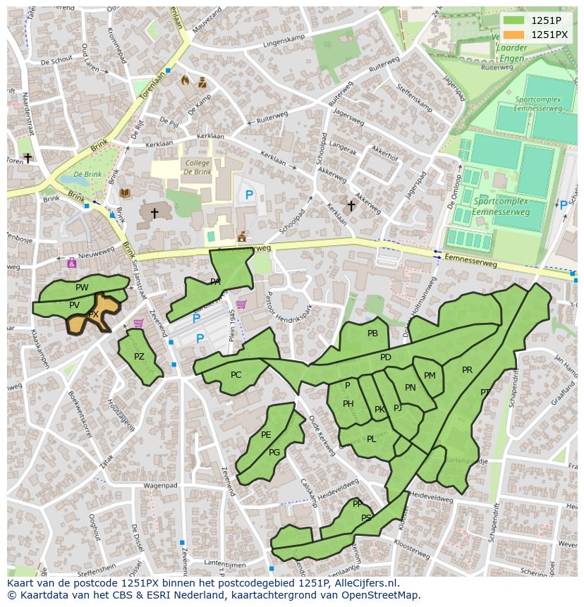 Afbeelding van het postcodegebied 1251 PX op de kaart.