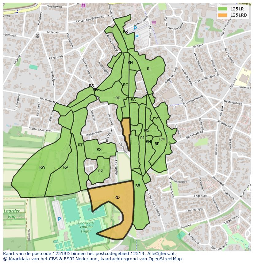 Afbeelding van het postcodegebied 1251 RD op de kaart.
