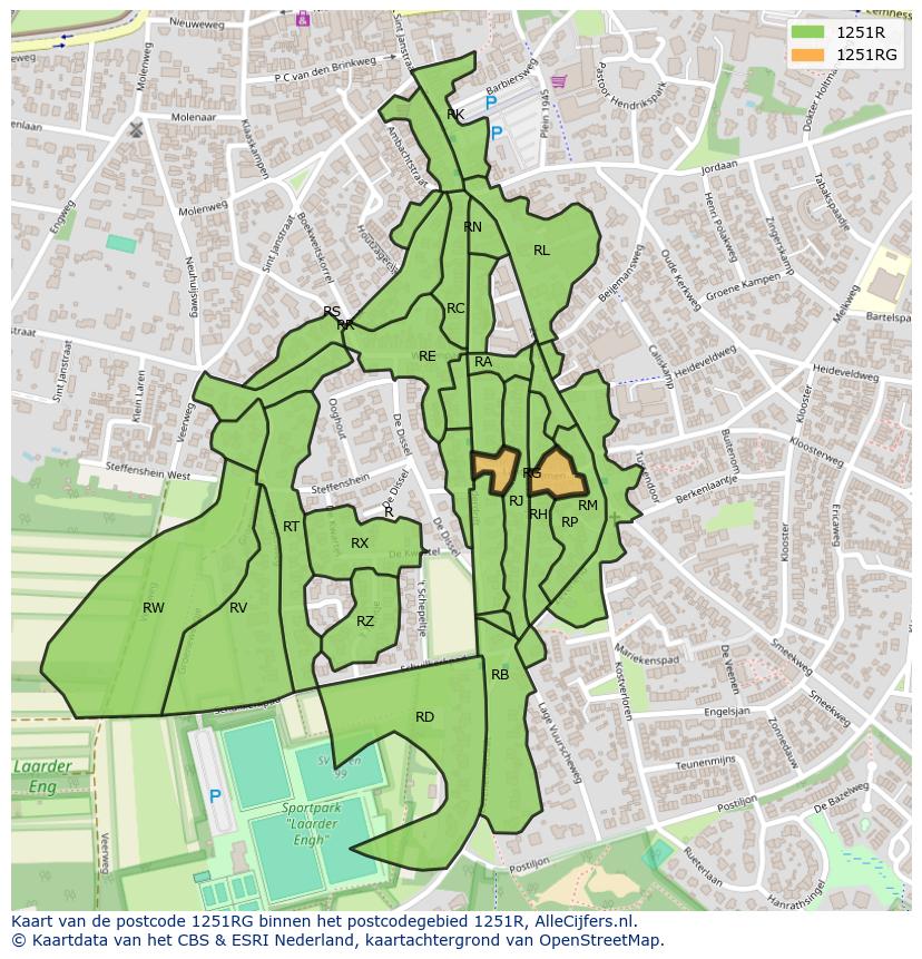 Afbeelding van het postcodegebied 1251 RG op de kaart.