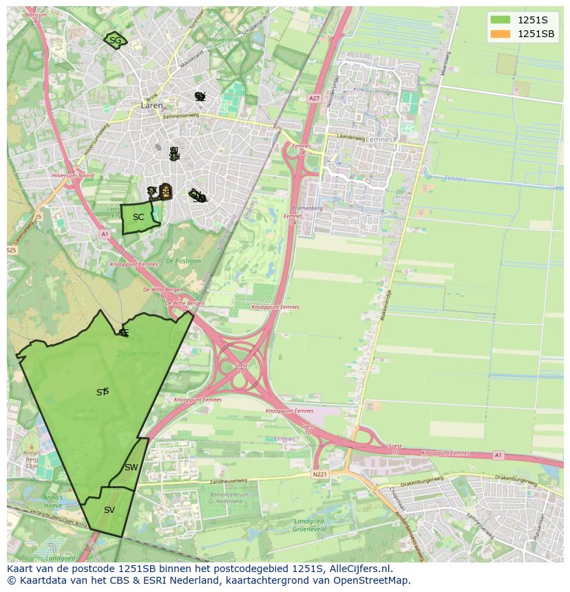 Afbeelding van het postcodegebied 1251 SB op de kaart.