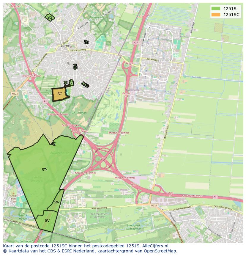 Afbeelding van het postcodegebied 1251 SC op de kaart.
