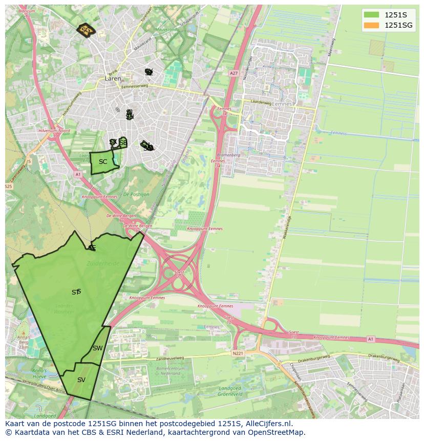Afbeelding van het postcodegebied 1251 SG op de kaart.