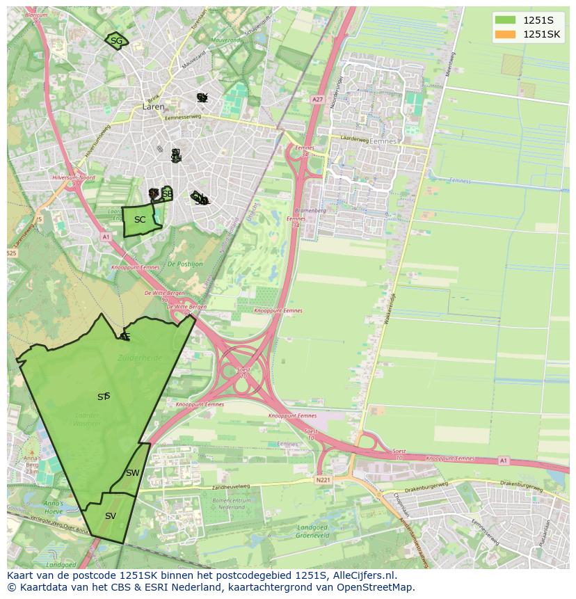 Afbeelding van het postcodegebied 1251 SK op de kaart.