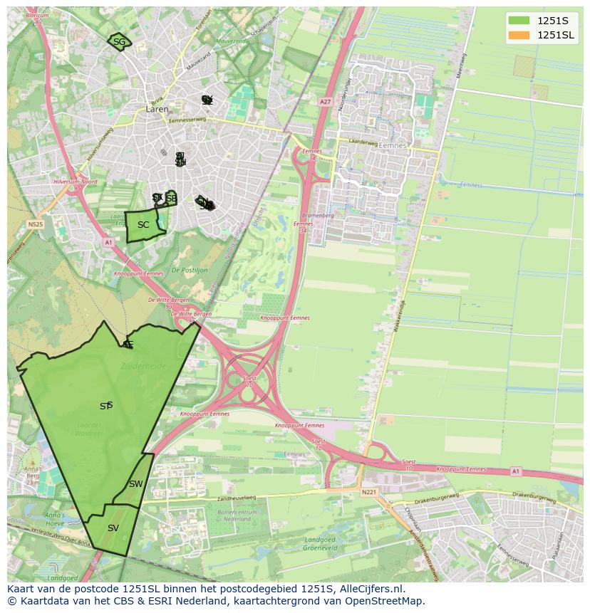 Afbeelding van het postcodegebied 1251 SL op de kaart.