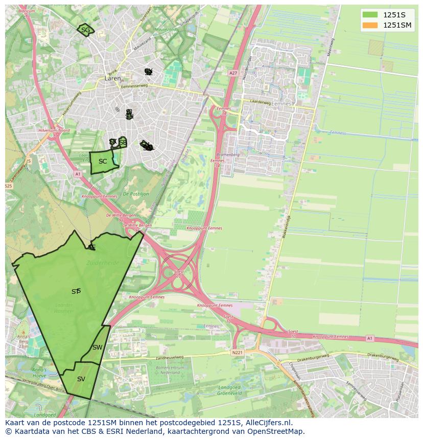 Afbeelding van het postcodegebied 1251 SM op de kaart.