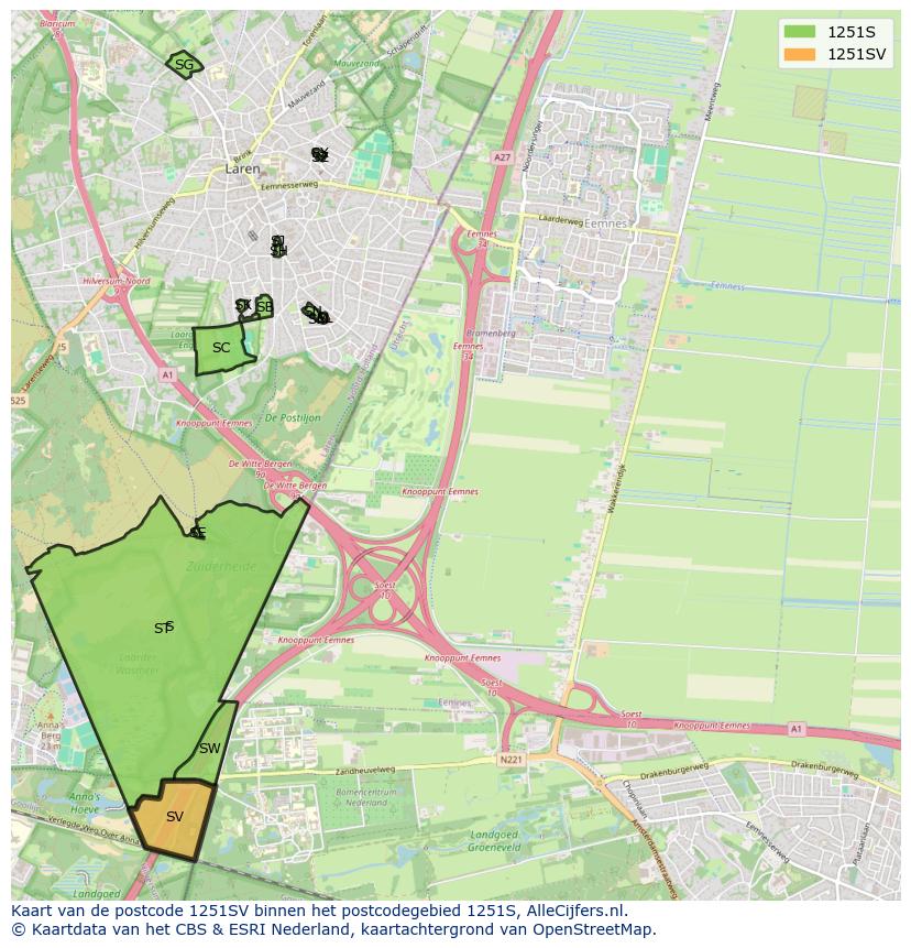Afbeelding van het postcodegebied 1251 SV op de kaart.