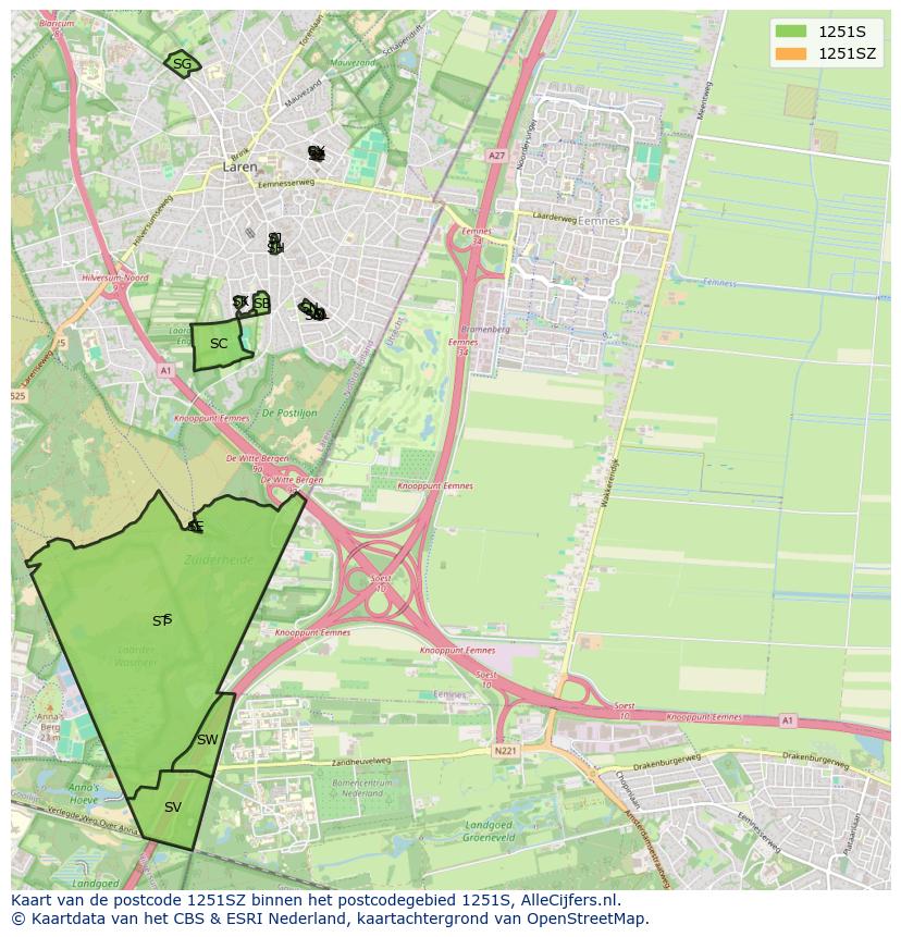 Afbeelding van het postcodegebied 1251 SZ op de kaart.