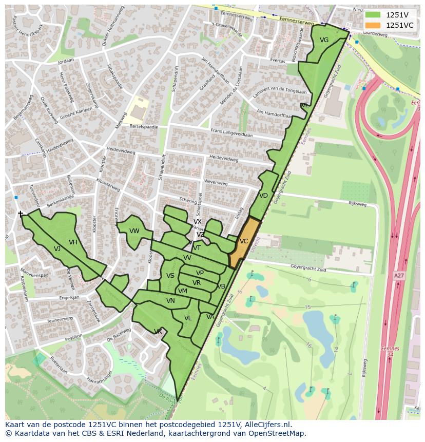 Afbeelding van het postcodegebied 1251 VC op de kaart.
