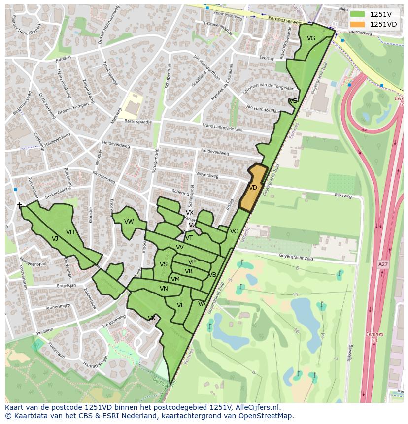 Afbeelding van het postcodegebied 1251 VD op de kaart.