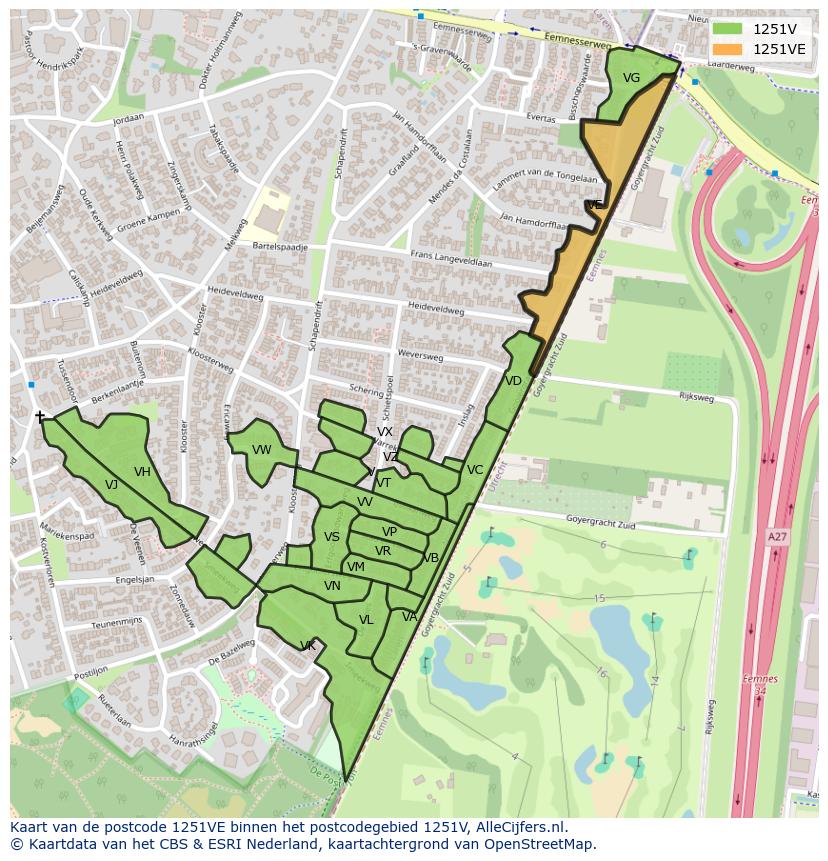 Afbeelding van het postcodegebied 1251 VE op de kaart.