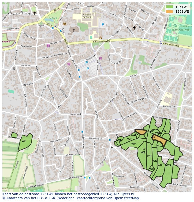 Afbeelding van het postcodegebied 1251 WE op de kaart.