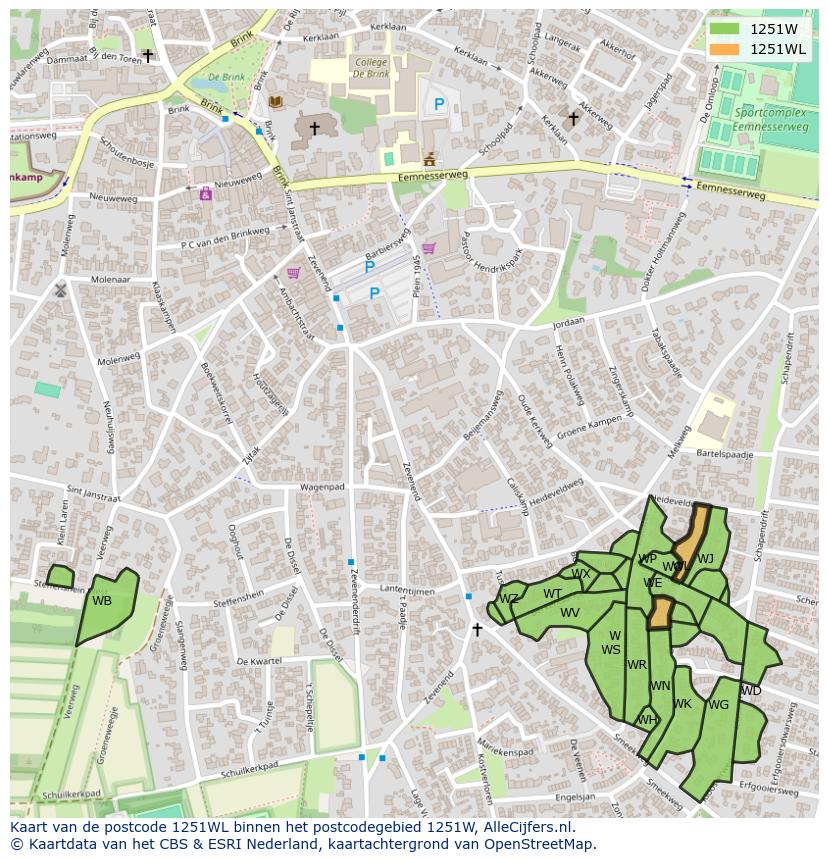 Afbeelding van het postcodegebied 1251 WL op de kaart.