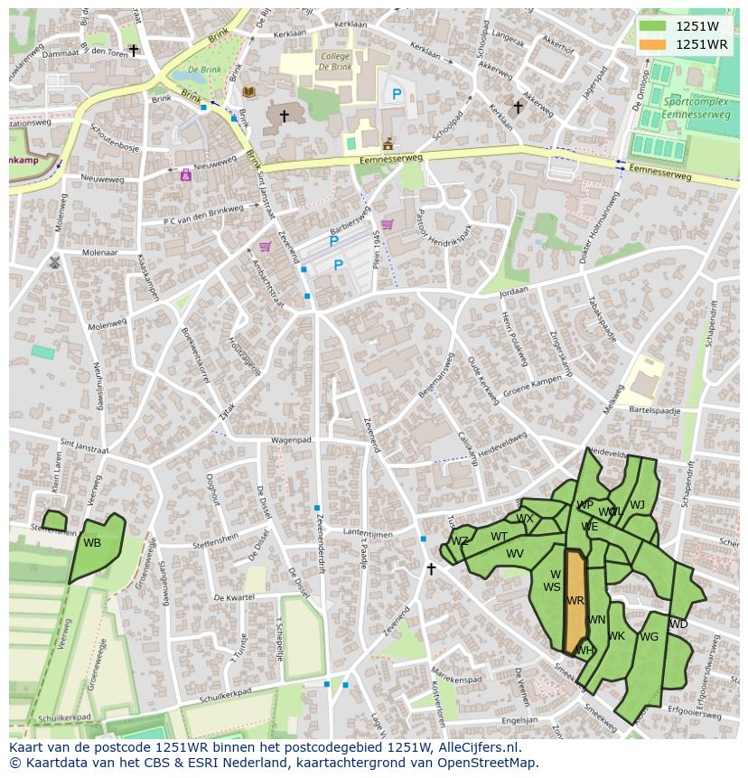 Afbeelding van het postcodegebied 1251 WR op de kaart.
