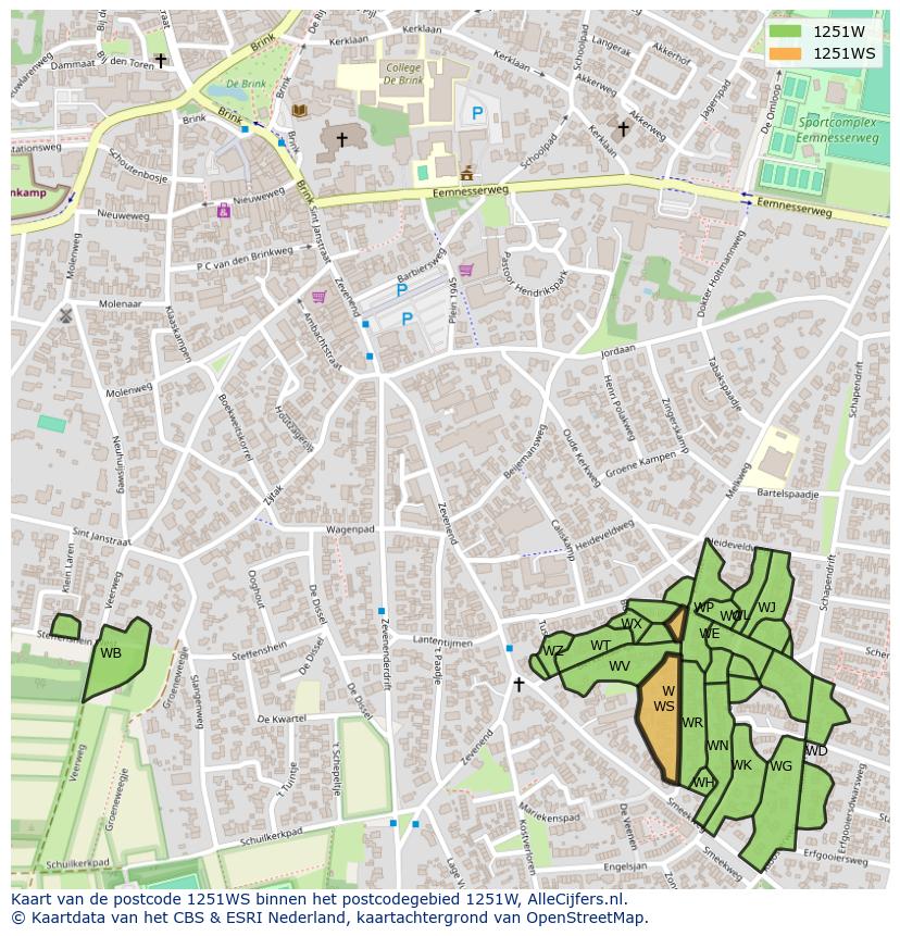 Afbeelding van het postcodegebied 1251 WS op de kaart.