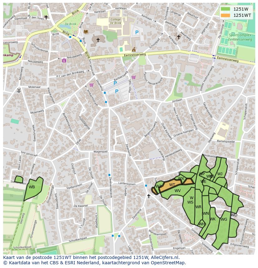Afbeelding van het postcodegebied 1251 WT op de kaart.
