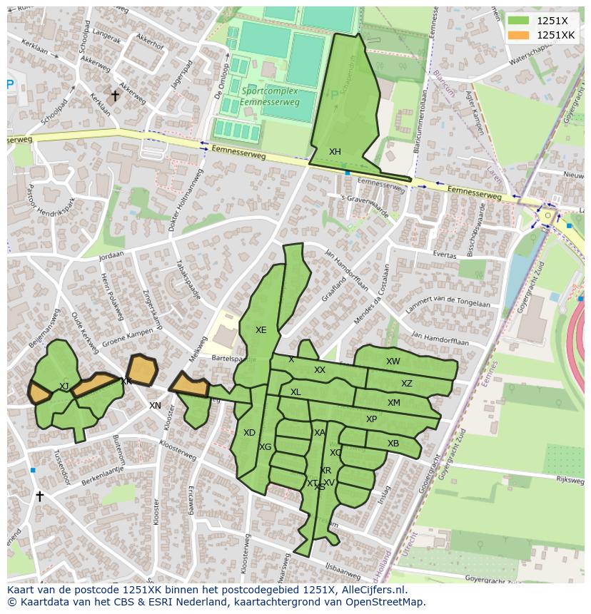Afbeelding van het postcodegebied 1251 XK op de kaart.