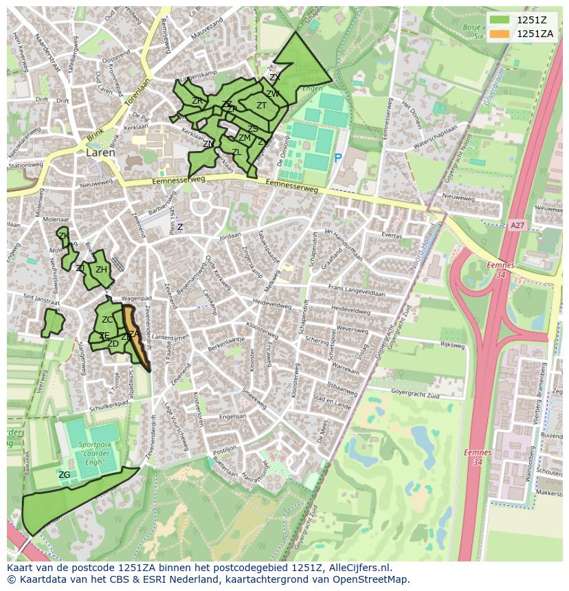 Afbeelding van het postcodegebied 1251 ZA op de kaart.