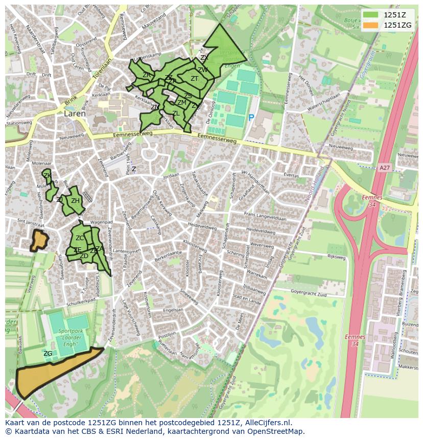 Afbeelding van het postcodegebied 1251 ZG op de kaart.