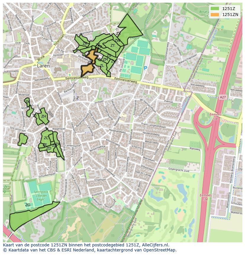 Afbeelding van het postcodegebied 1251 ZN op de kaart.