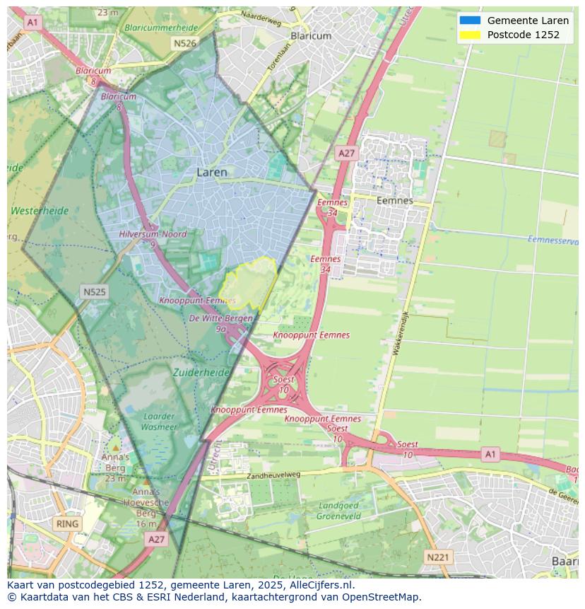 Afbeelding van het postcodegebied 1252 op de kaart.