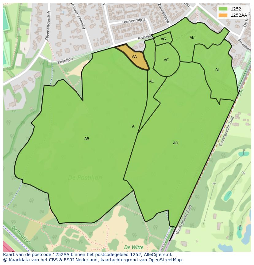 Afbeelding van het postcodegebied 1252 AA op de kaart.