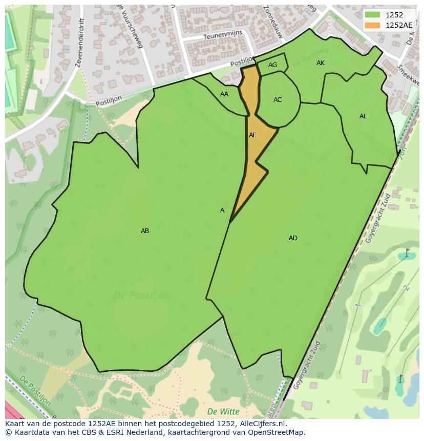 Afbeelding van het postcodegebied 1252 AE op de kaart.