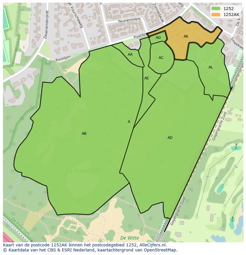 Afbeelding van het postcodegebied 1252 AK op de kaart.