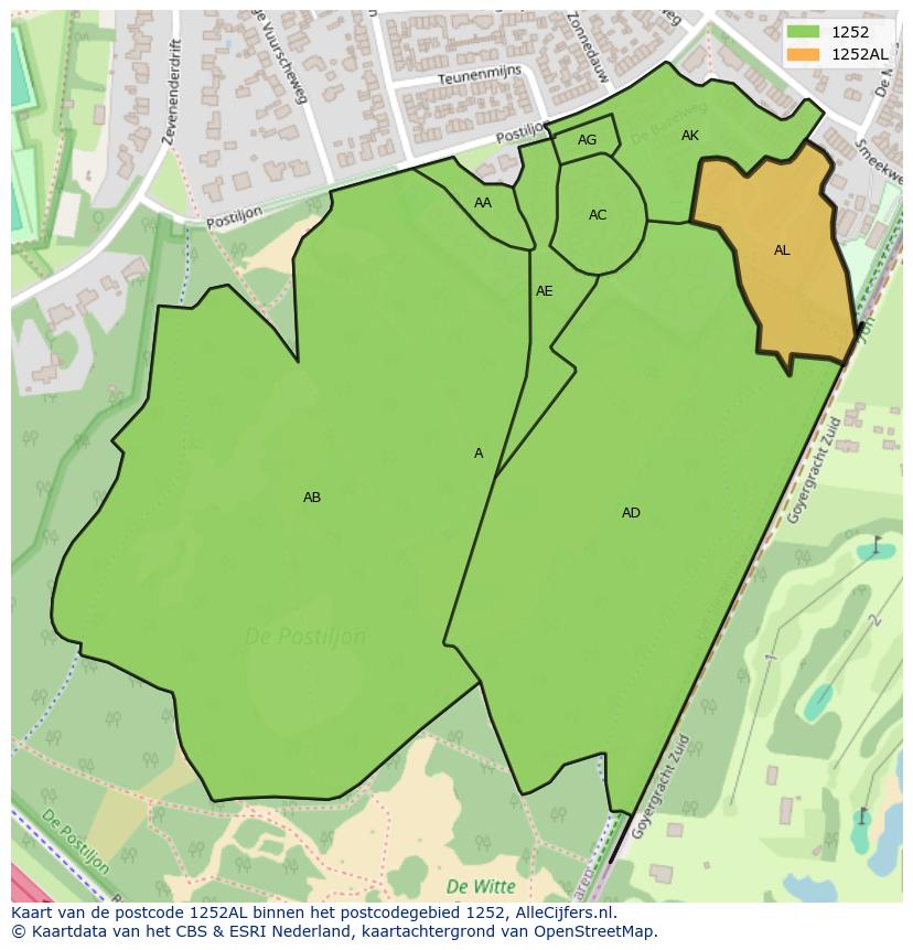 Afbeelding van het postcodegebied 1252 AL op de kaart.