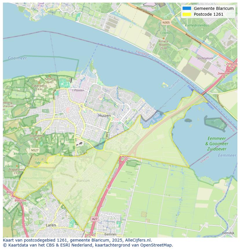 Afbeelding van het postcodegebied 1261 op de kaart.