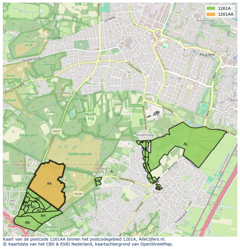Afbeelding van het postcodegebied 1261 AA op de kaart.