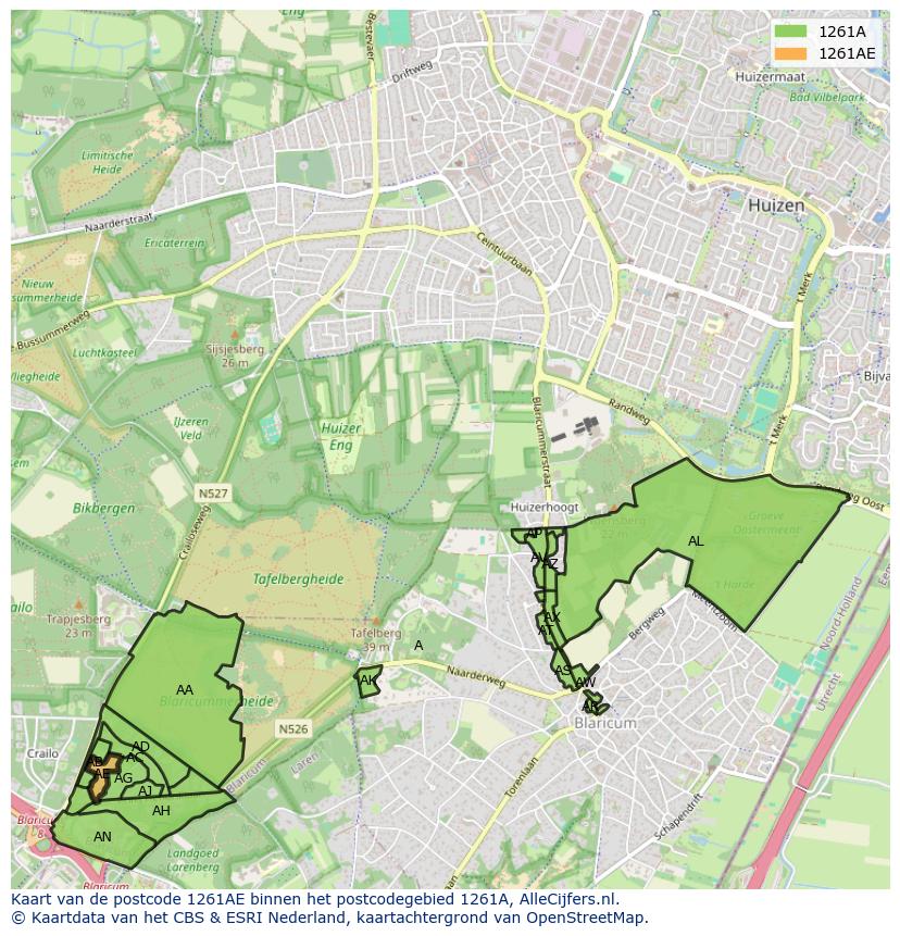 Afbeelding van het postcodegebied 1261 AE op de kaart.
