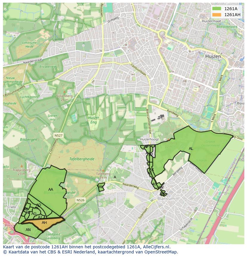 Afbeelding van het postcodegebied 1261 AH op de kaart.