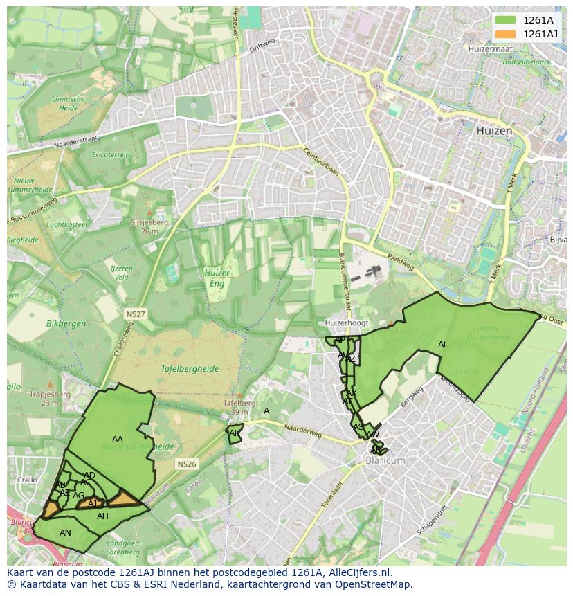Afbeelding van het postcodegebied 1261 AJ op de kaart.