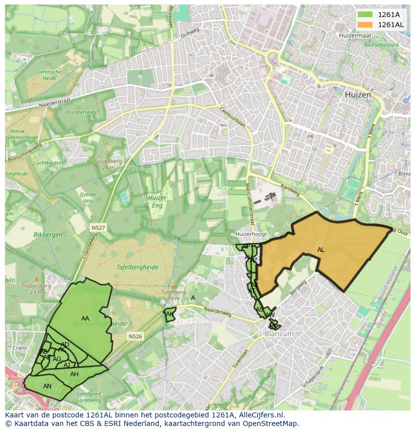 Afbeelding van het postcodegebied 1261 AL op de kaart.
