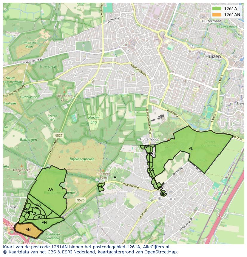 Afbeelding van het postcodegebied 1261 AN op de kaart.