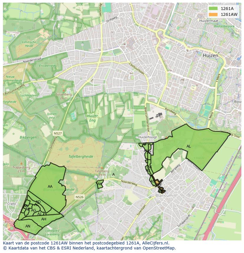 Afbeelding van het postcodegebied 1261 AW op de kaart.
