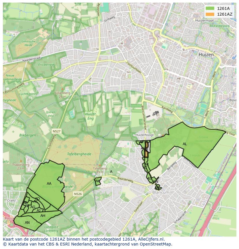 Afbeelding van het postcodegebied 1261 AZ op de kaart.