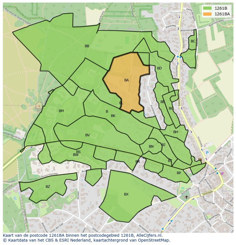 Afbeelding van het postcodegebied 1261 BA op de kaart.