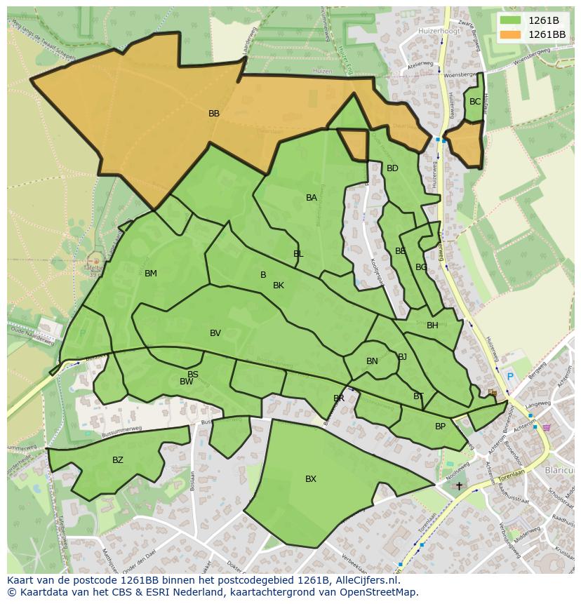 Afbeelding van het postcodegebied 1261 BB op de kaart.