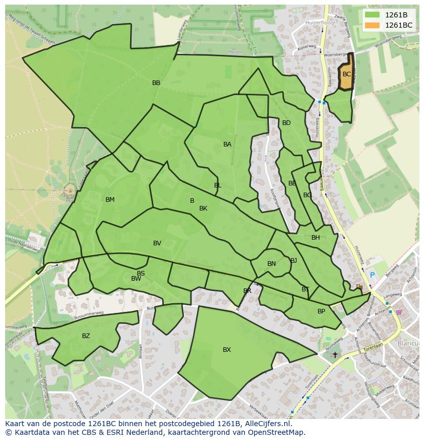 Afbeelding van het postcodegebied 1261 BC op de kaart.