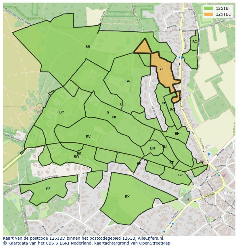 Afbeelding van het postcodegebied 1261 BD op de kaart.