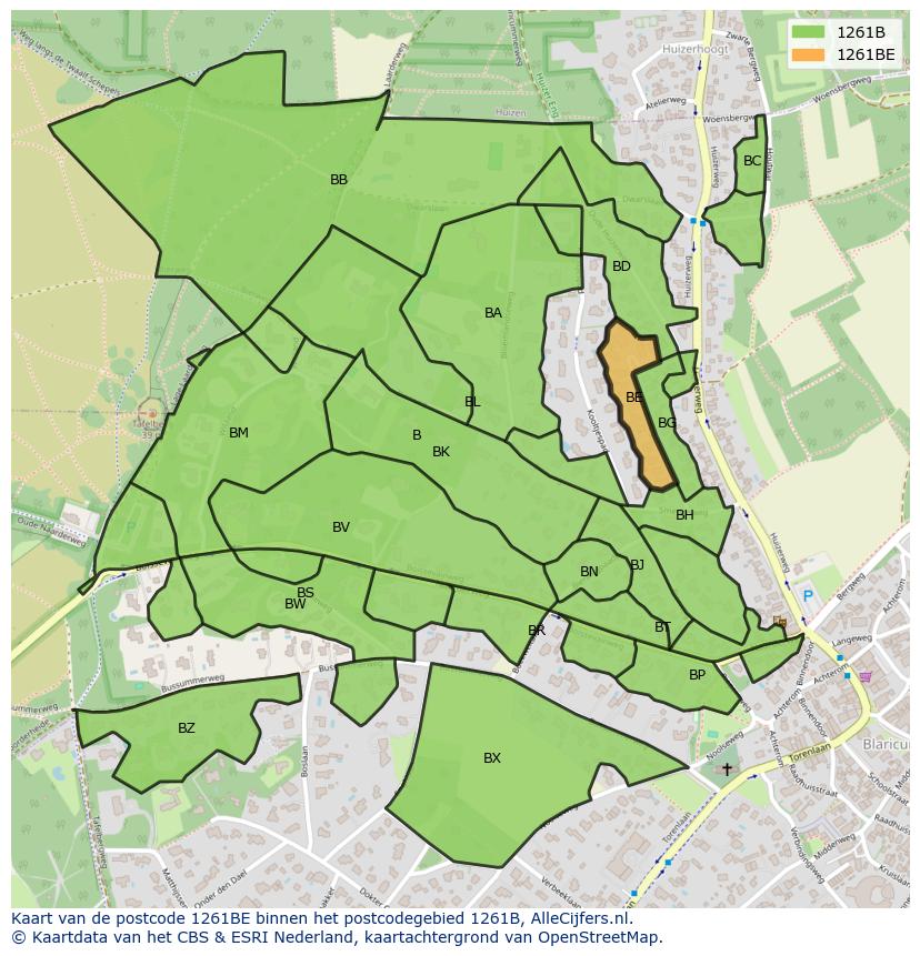 Afbeelding van het postcodegebied 1261 BE op de kaart.
